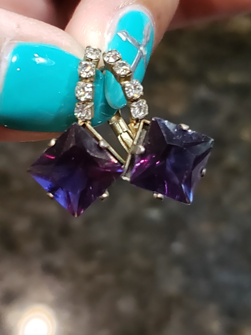 Vintage Purple Glass Drop Earrings